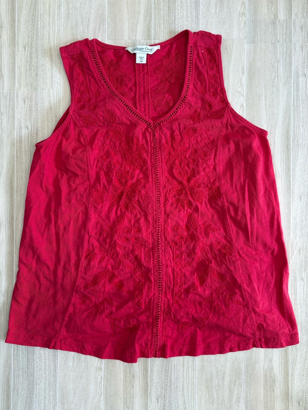 Coldwater Creek Bright Pink Embroidered Tank Medium Petite 100% Cotton Boho Chic